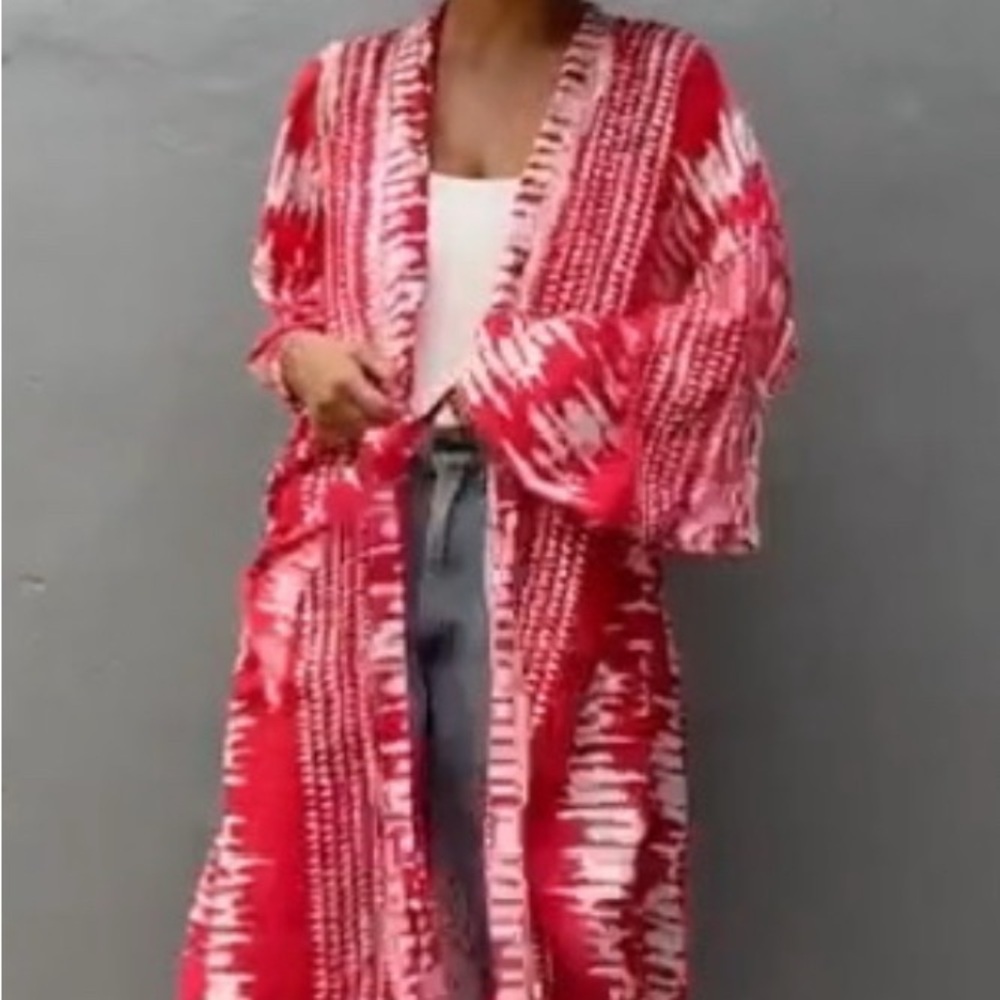 Vibrant Red and White Kimono